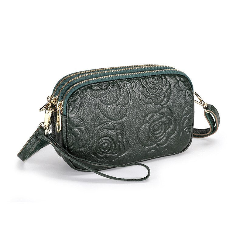Camellia Genuine Leather Crossbody Bag Cell Phone Bag Luxury Handbags