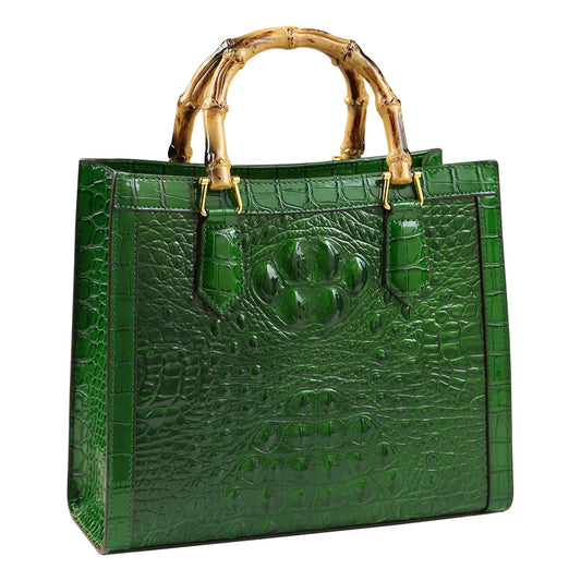 Genuine Leather Bamboo Women's Bag Crocodile Pattern