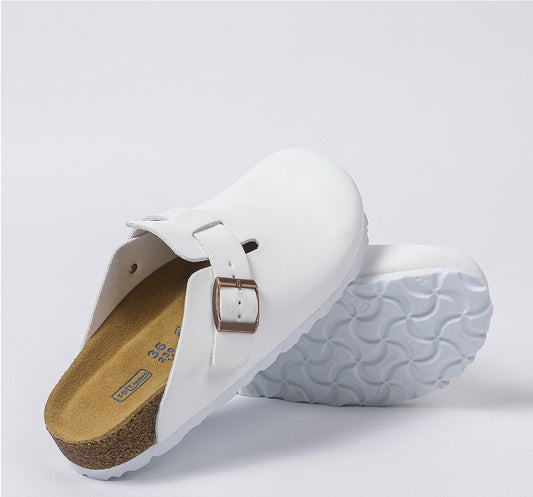 Genuine Leather Round Toe Hidden Heel Closed-Toe Sandals