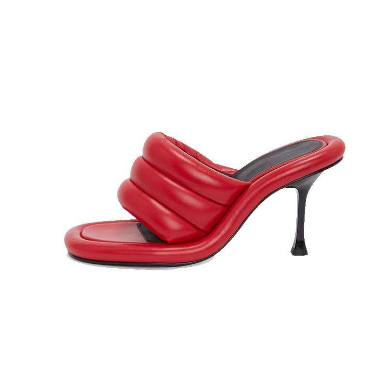 Shallow Mouth Stiletto heels Slippers Women's Genuine leather Slipper Comfortable Vacation Party Dress Wedding Pumps