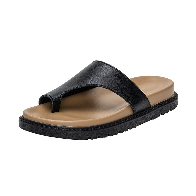 Genuine leather thick sole clip on women's sandals and slippers Boken retro soft sole