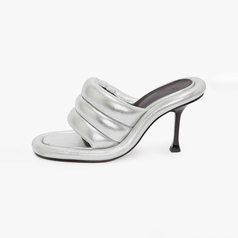 Shallow Mouth Stiletto heels Slippers Women's Genuine leather Slipper Comfortable Vacation Party Dress Wedding Pumps