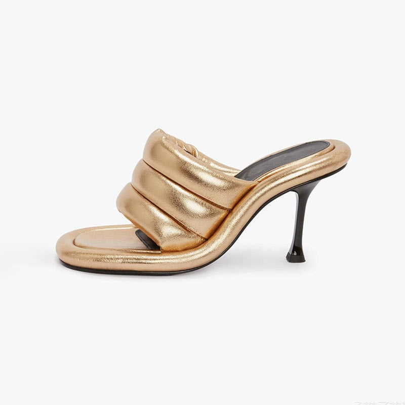 Shallow Mouth Stiletto heels Slippers Women's Genuine leather Slipper Comfortable Vacation Party Dress Wedding Pumps