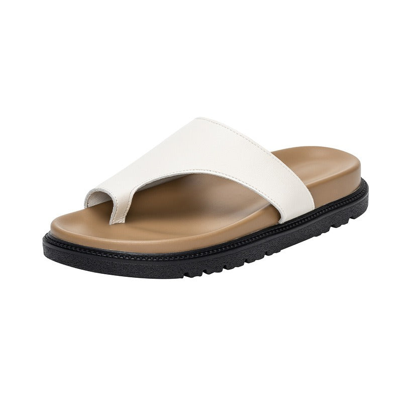 Genuine leather thick sole clip on women's sandals and slippers Boken retro soft sole